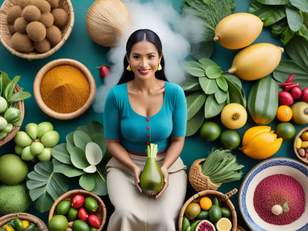 Colorido mercado peruano en la selva amazónica, evocando la evolución gastronomía peruana migración interna