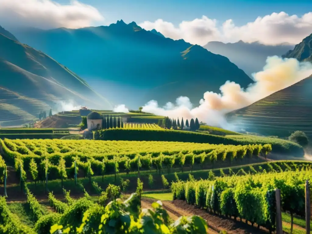 Contraste entre viñedos y bodega industrial, mostrando la necesidad de sostenibilidad en bodegas peruanas