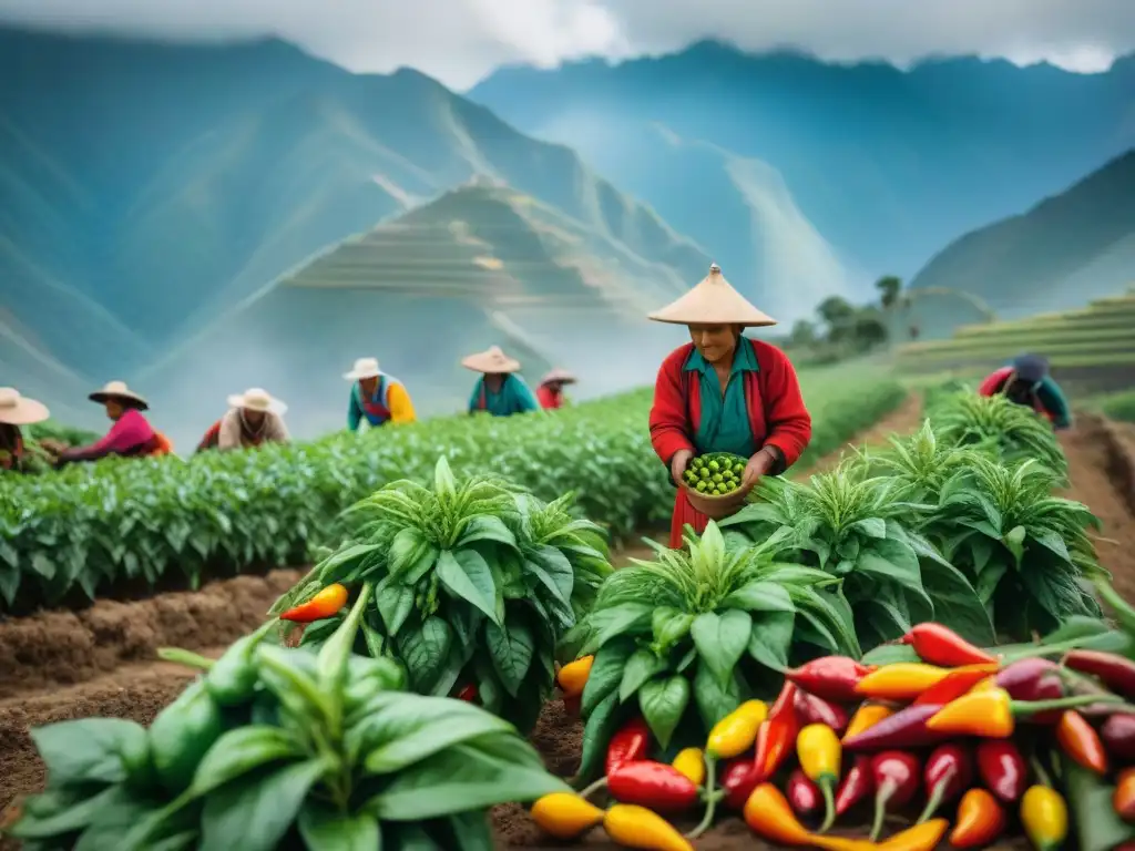 Artesanía agrícola: Cultivo de ají en los Andes Cosecha de ají peruano: campesinos cultivan con esmero en los Andes