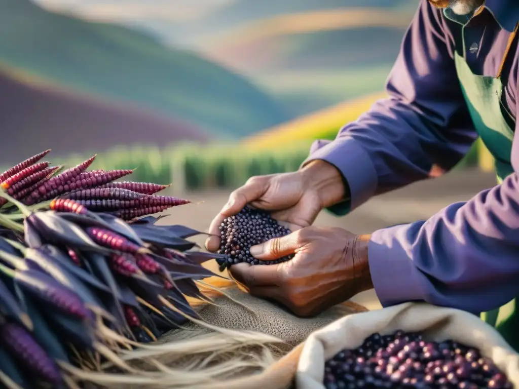 Cosecha de maíz morado: tradición y cuidado en Perú