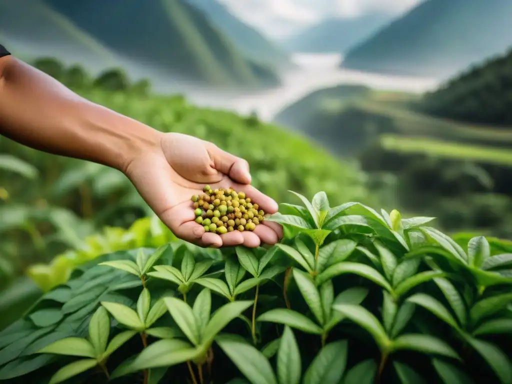 Cosecha tradicional de semillas de Sacha Inchi en la Amazonía peruana, resaltando los beneficios del Sacha Inchi en dieta