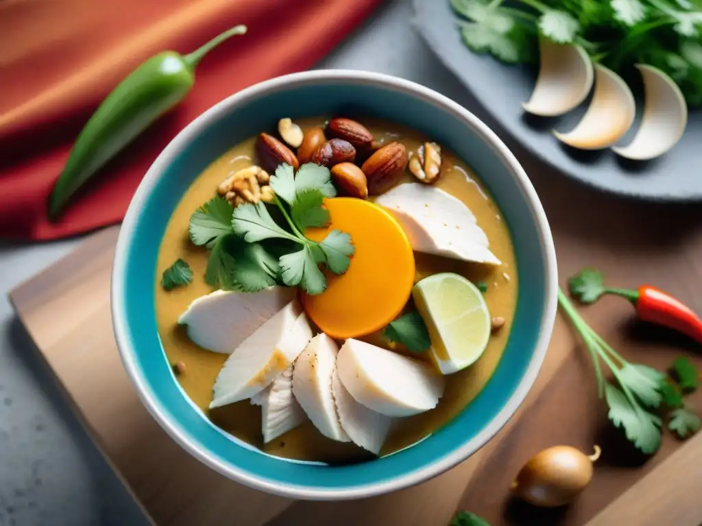 Sabores de Perú: delicia de ají de gallina en detalle Deléitate con un cuenco humeante de ají de gallina, un plato tradicional peruano