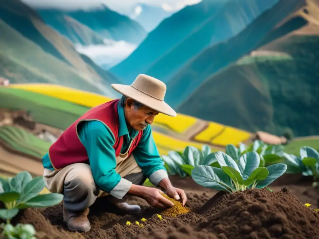 Cultivo andino en armonía con la naturaleza, agricultura sostenible y espiritualidad en Perú