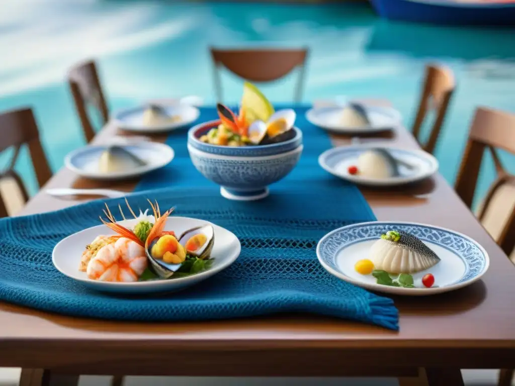 Decoración elegante para cena de pescados y mariscos con tema peruano