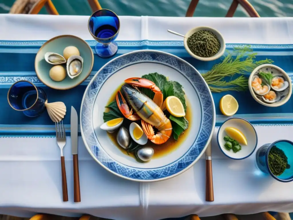 Decoración elegante para cena de pescados y mariscos estilo peruano