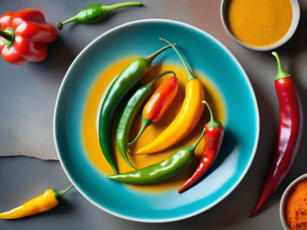 Degustaciones picantes de la gastronomía peruana: variedad de chiles peruanos en un mercado local