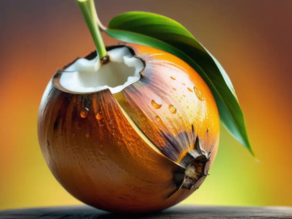 Delicada cocona recién cosechada, resaltando su piel suave y brillante en un entorno natural exuberante