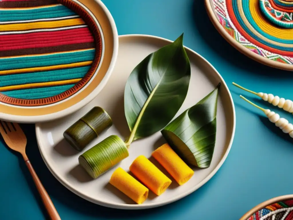 Delicadas humitas peruanas en platos de cerámica, reflejando la diversidad culinaria y cultural