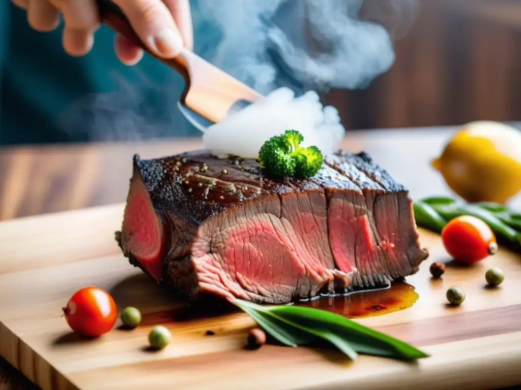 Delicado corte de carne peruana sous vide, jugoso y aromático, listo para ser servido