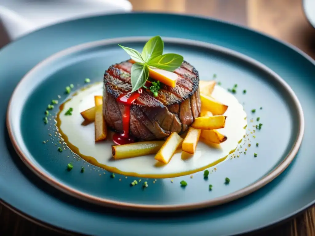 Delicado plato francoperuano con fusión gastronómica, resaltando ingredientes autóctonos