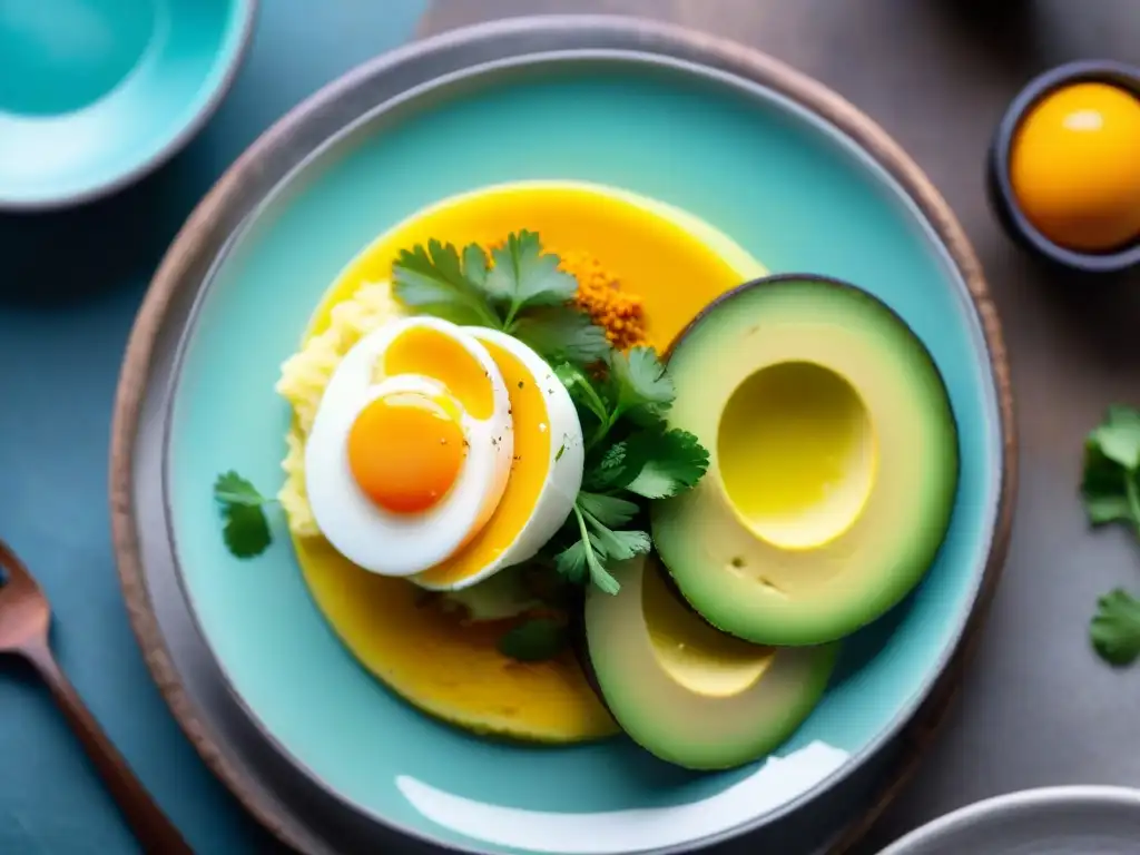 Una deliciosa Causa Limeña auténtica, con capas de papas, ají amarillo, aguacate, huevo y cilantro