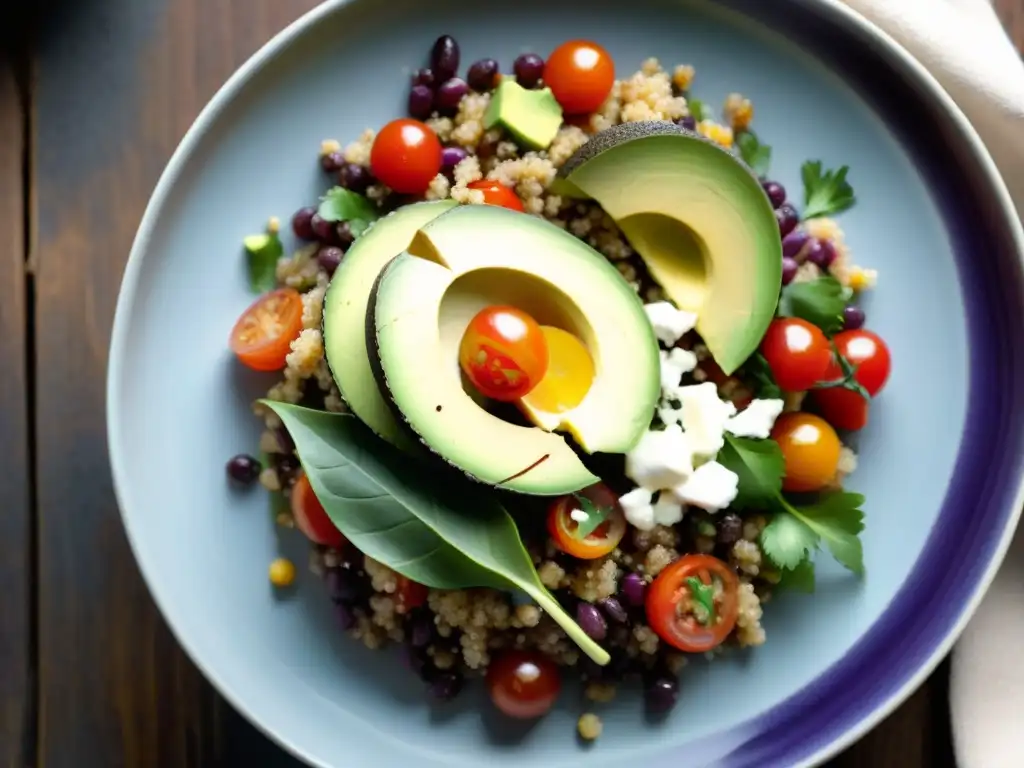 Deliciosa ensalada peruana de quinua, con ingredientes vibrantes y coloridos, resaltando los beneficios de este superfood en la gastronomía peruana