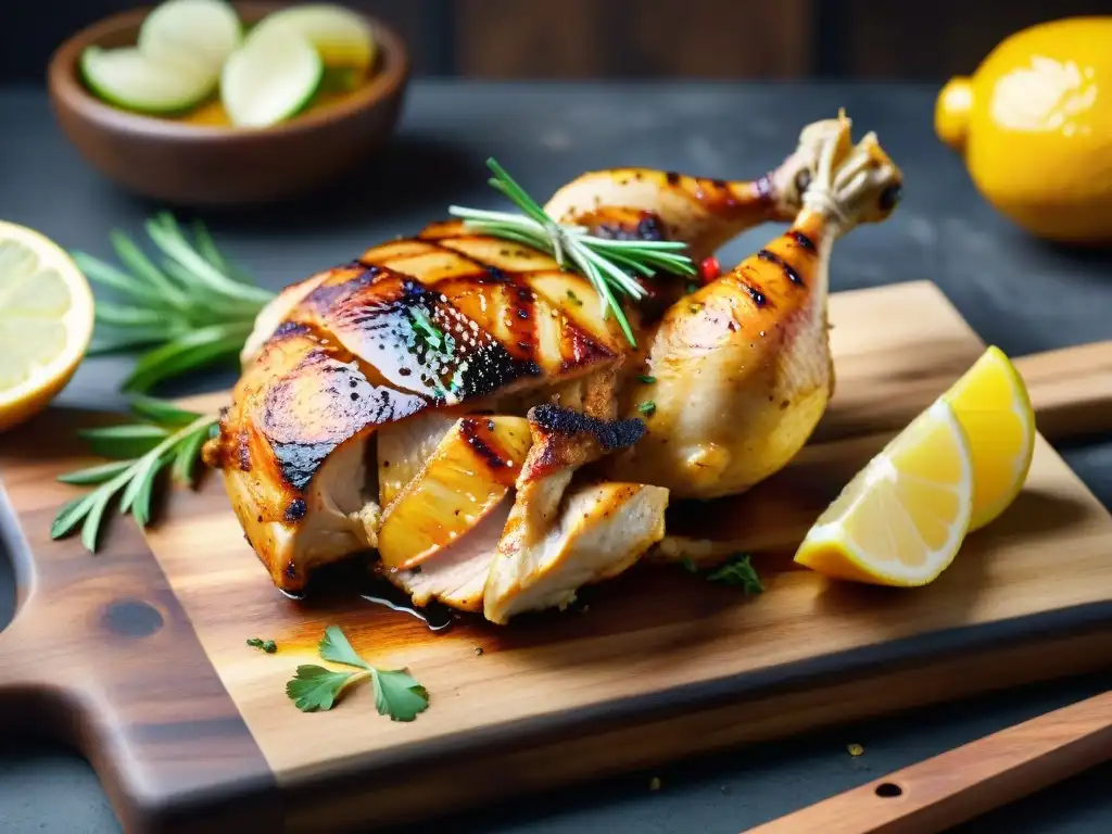 Deliciosa imagen de pollo a la brasa con ingredientes frescos y coloridos