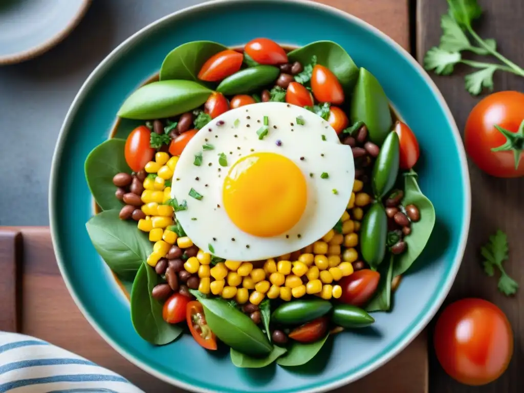 Deliciosa receta ensalada Solterito Arequipeño con ingredientes frescos y coloridos en plato rústico