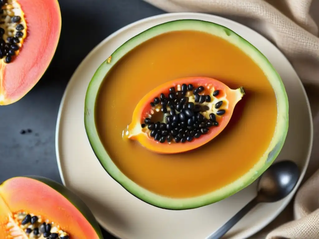 Deliciosa receta refresco papaya arequipeña casero: papaya madura con salsa de arequipeña cremosa y brillante