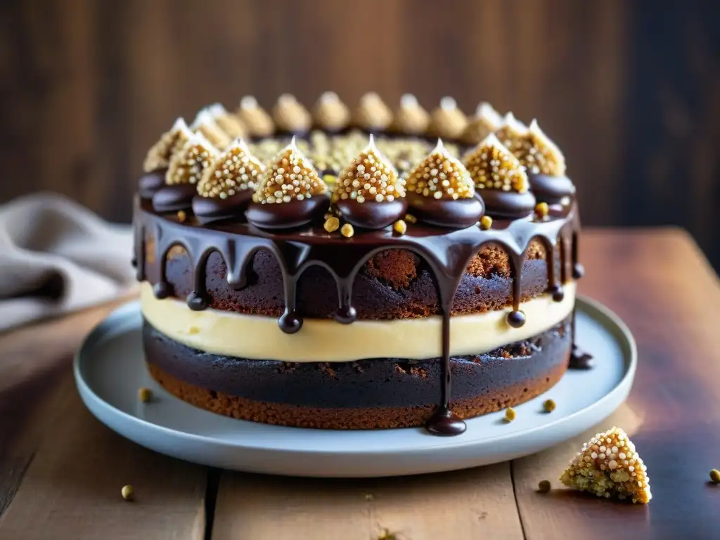 Delicioso pastel de chocolate con quinua y amaranto, perfecto para recetas con supergranos andinos para repostería