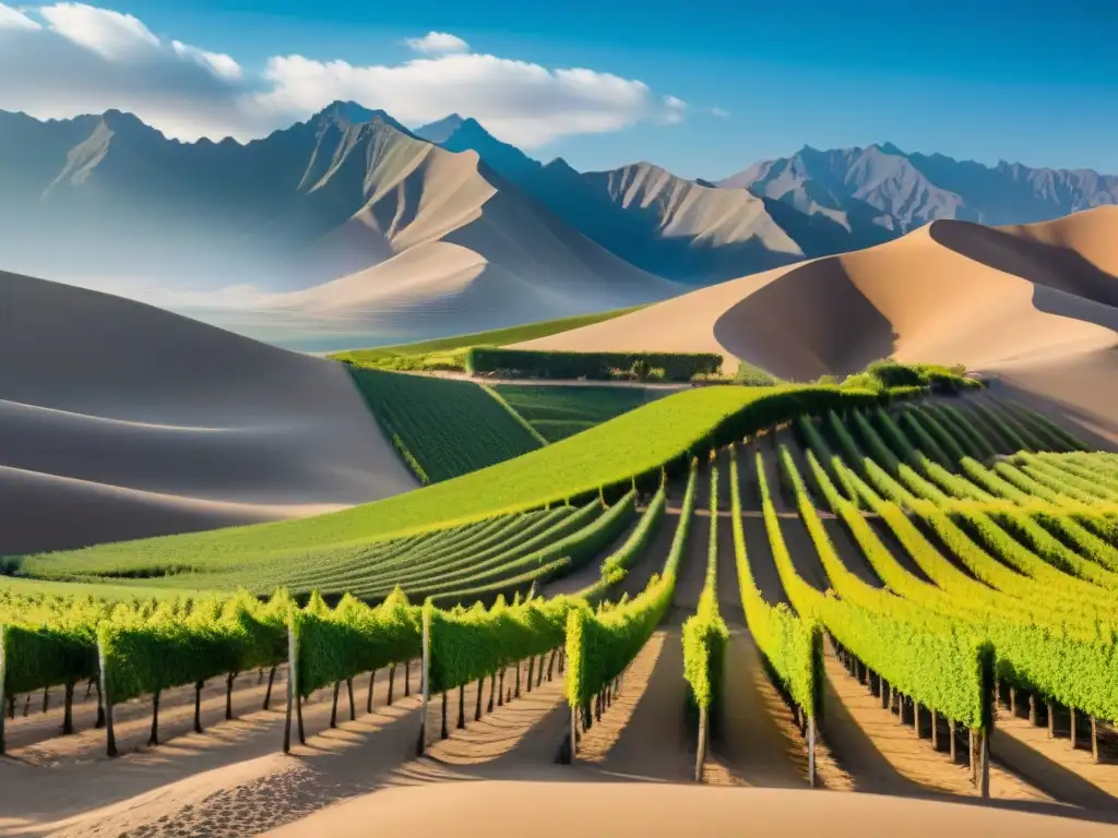 Deslumbrante imagen del desierto de Ocucaje en Perú con viñedos exuberantes