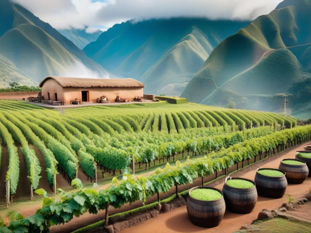 Un destilador peruano recolecta uvas en una bodega tradicional con ollas de barro, transmitiendo la Importancia del pisco en Perú