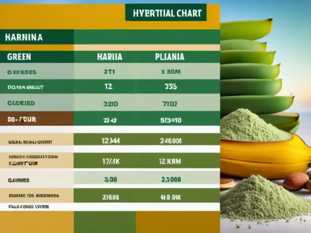 Comparación detallada de harina de plátano verde peruano con otras harinas saludables, mostrando beneficios nutricionales