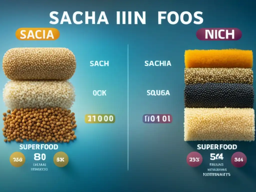 Comparación detallada de valores nutricionales del Sacha Inchi peruano con superalimentos populares como chía, quinua y linaza