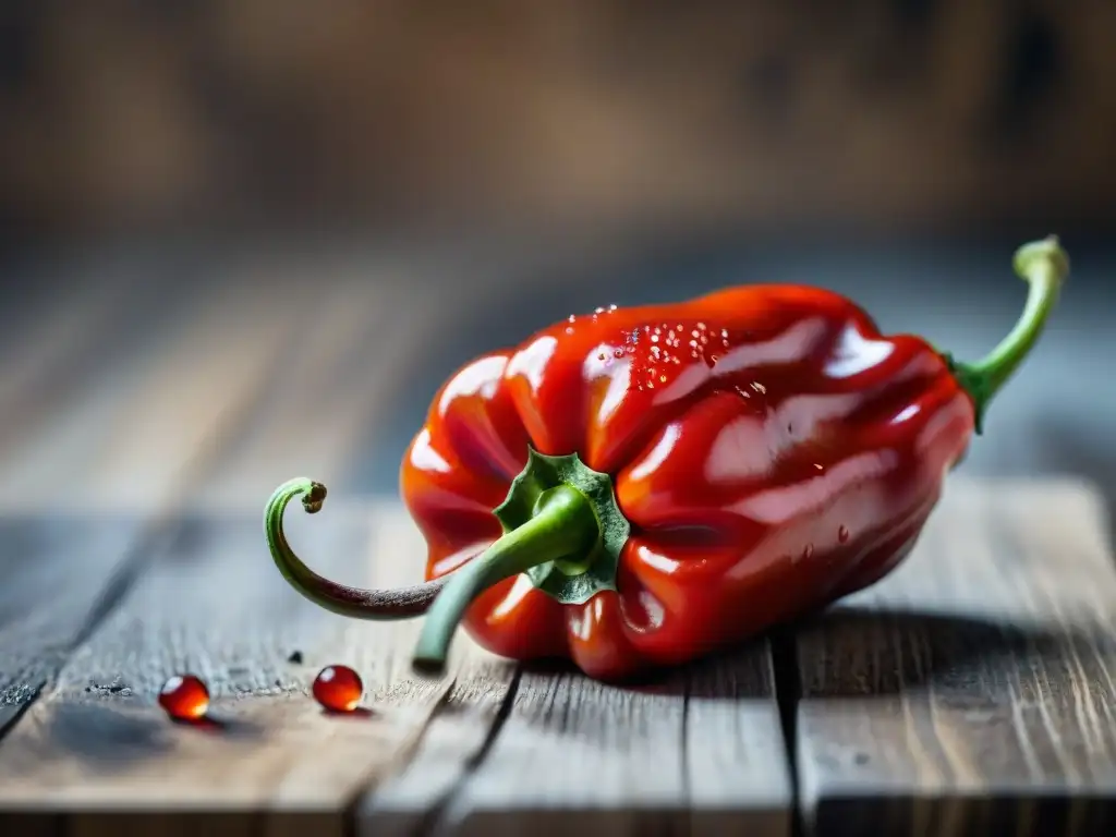 Detallado ají panca rojo en tabla de madera, resaltando su frescura para receta tallarines rojos ají panca