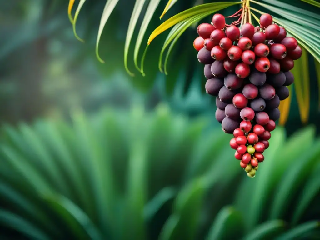 Detalle de acai peruano en exuberante selva amazónica, beneficios del acai peruano para la salud