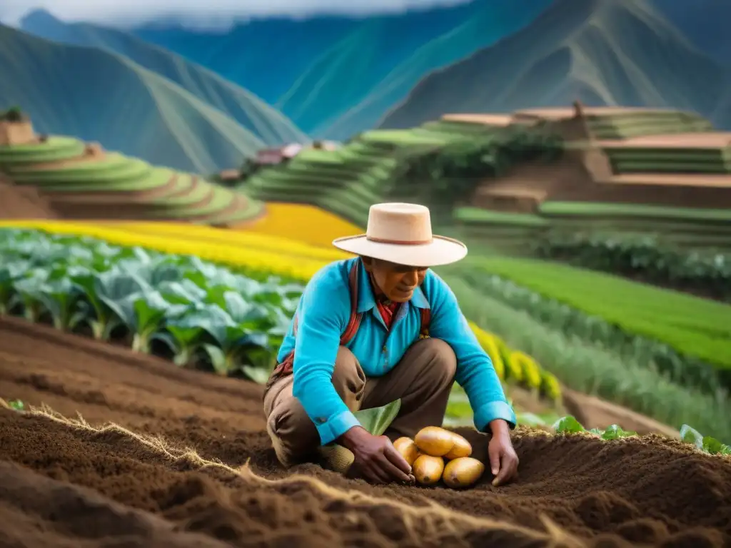Detalle de cosecha de olluco en los Andes, resaltando su forma, textura y colores