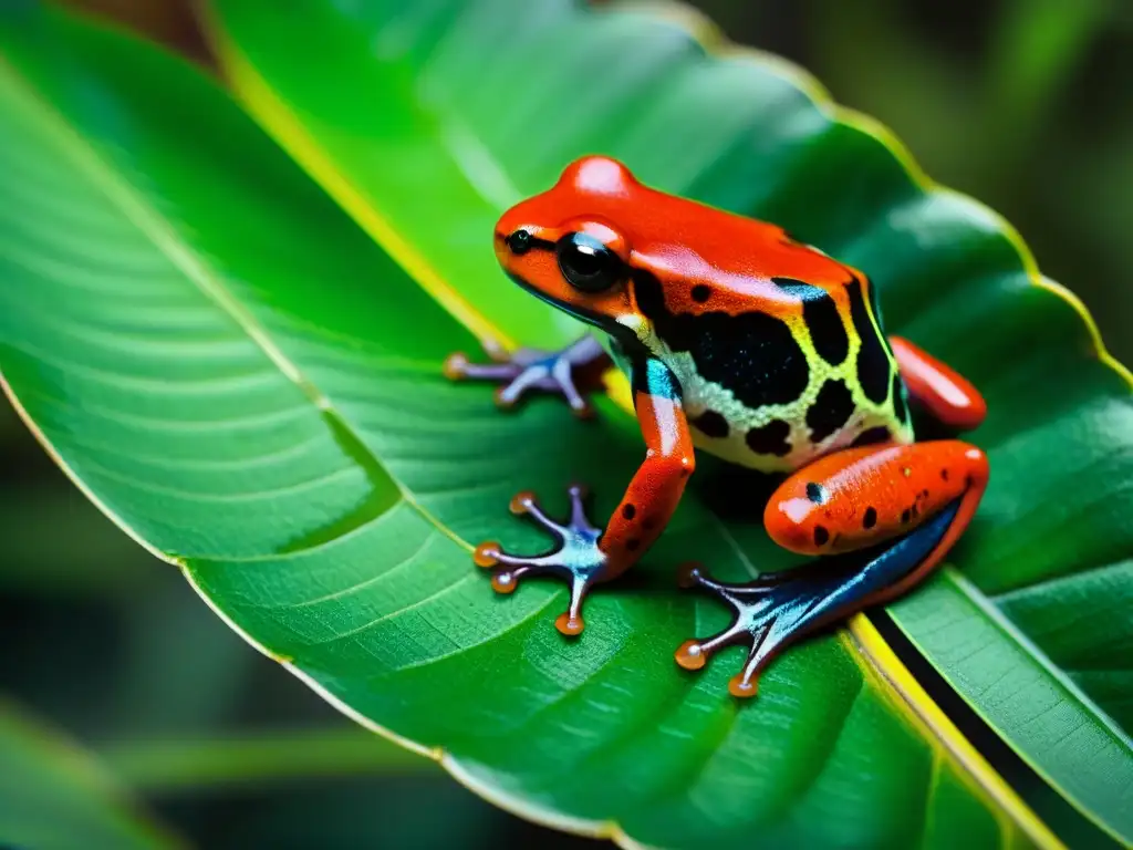 Detalle de una exótica rana venenosa en la selva peruana