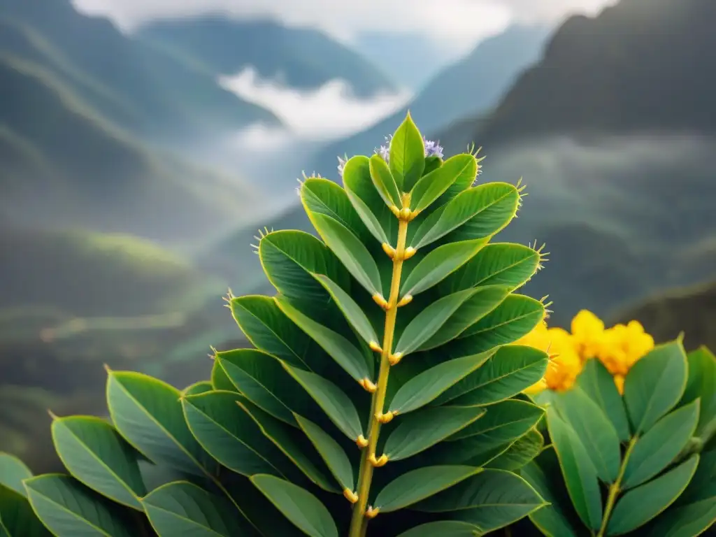 Detalle exquisito de una uña de gato verde vibrante en la exuberante selva peruana