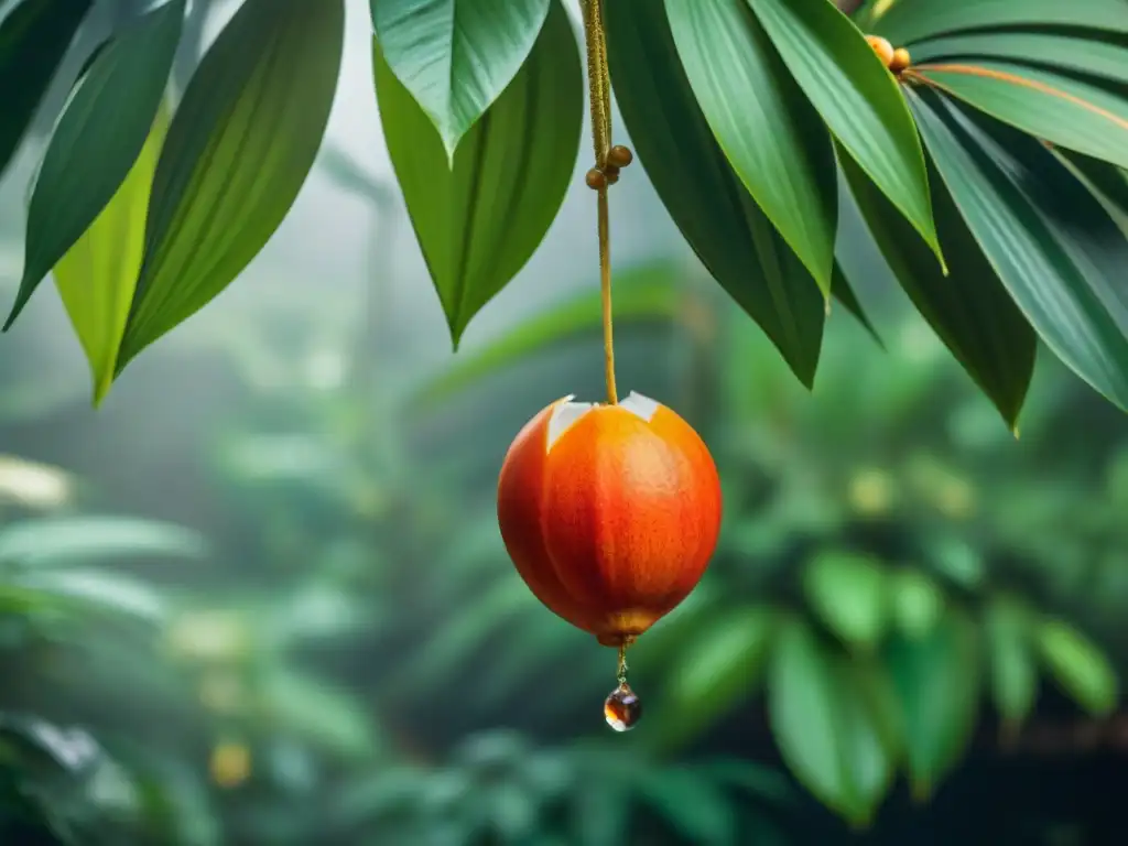 Detalle de una exuberante cocona en la selva amazónica, resaltando sus beneficios como superalimento estrella