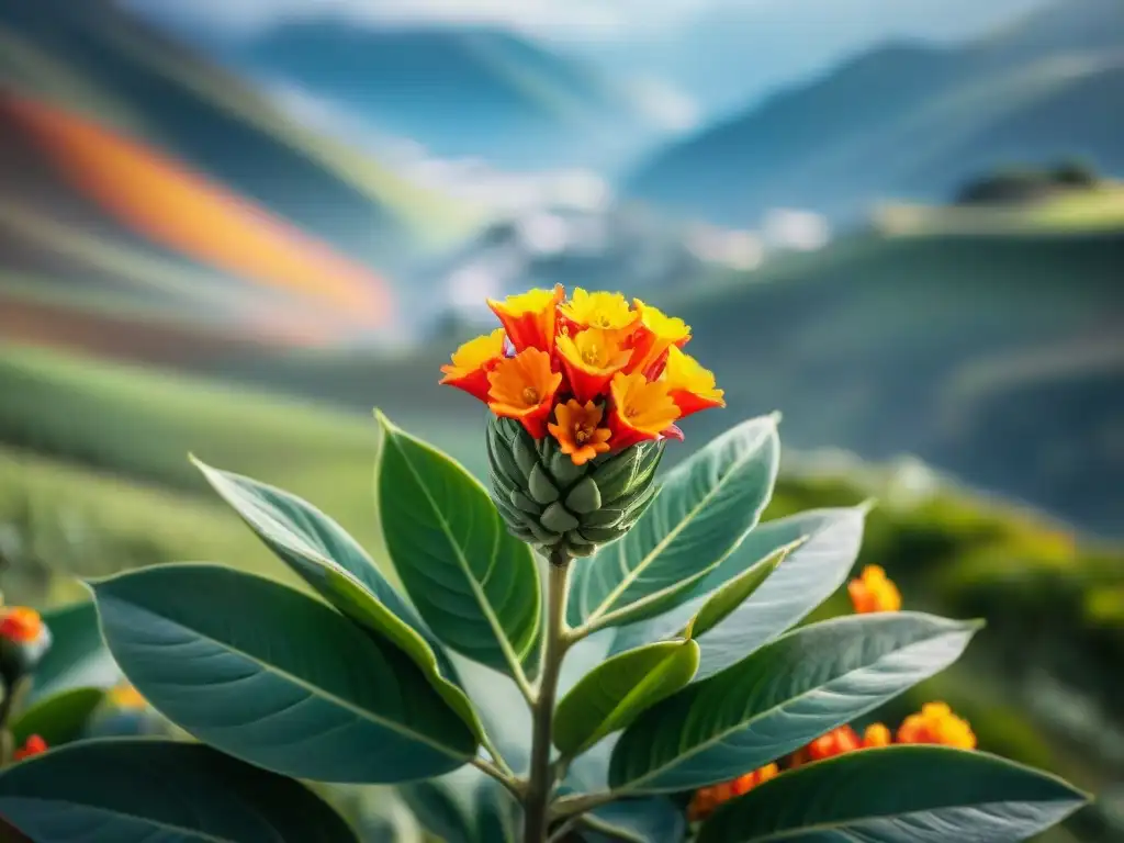 Detalle de una exuberante planta de tara en floración, resaltando su belleza natural