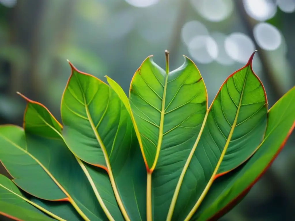 Detalle de hojas de Uña de Gato en la exuberante selva amazónica de Perú