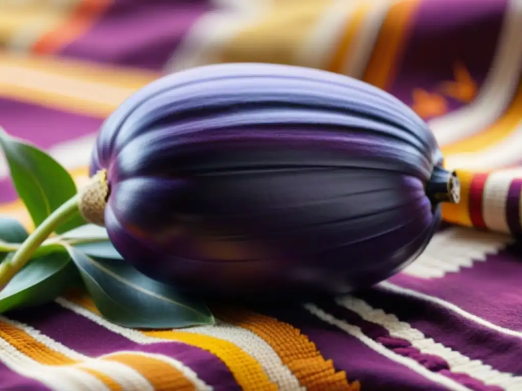 Detalle de un mazorca de maíz morado, con granos vibrantes y coloridos sobre textiles peruanos, fotografía gastronómica Perú ingredientes autóctonos