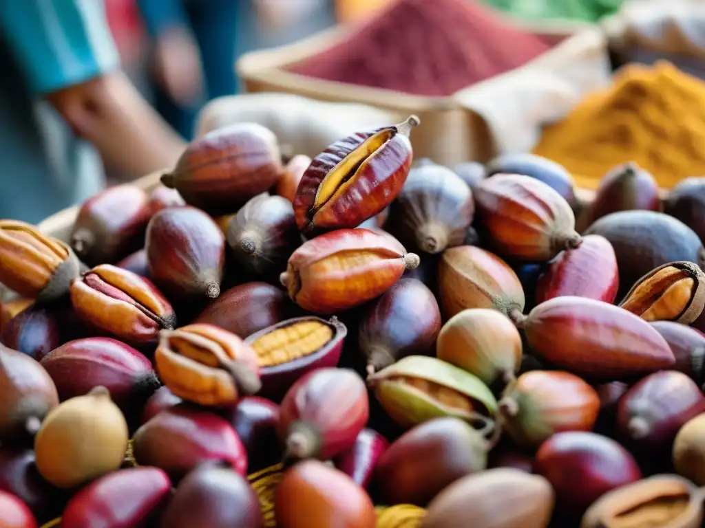 Tamarindo peruano: texturas vibrantes en el mercado local Detalle de tamarindos maduros en un mercado peruano