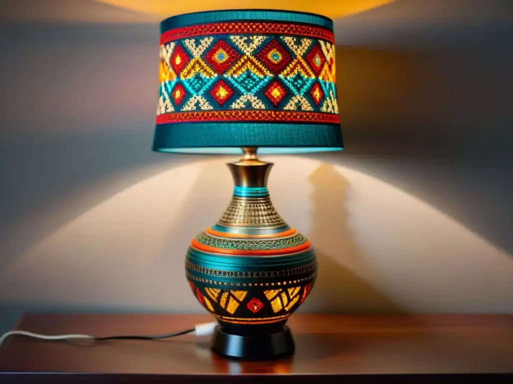 Lámpara peruana artesanal: detallada obra de arte Detalle de lámpara tradicional peruana inspirada en fiestas peruanas, con colores vibrantes y patrones intrincados