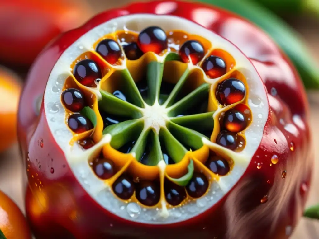 Detalles del ají peruano: frescura y picante Detalle vibrante de un ají peruano rojo, fresco y picante