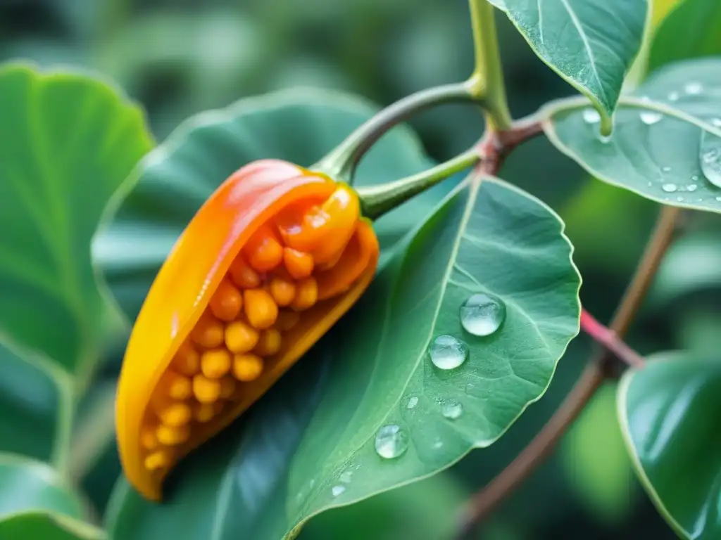 Detalle vibrante del ají amarillo, resaltando su piel dorada con matices naranjas en un campo peruano