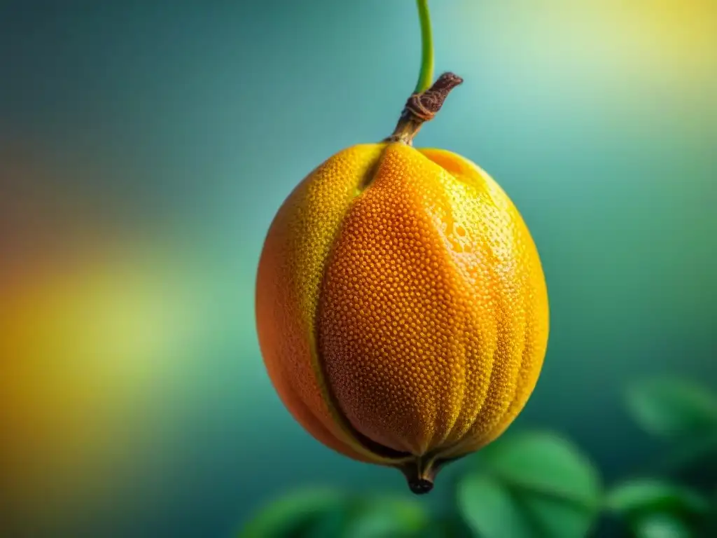 Detalle vibrante de una lúcuma madura, resaltando su belleza natural