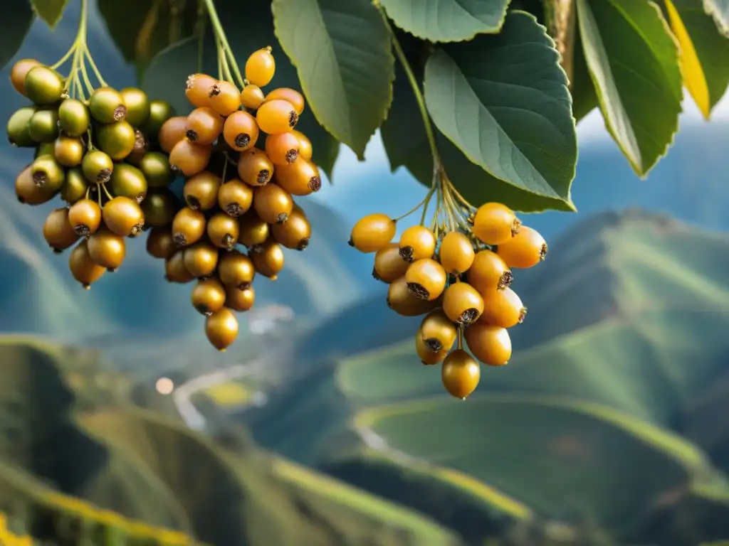 Detalle vívido de gold berries en la exuberante naturaleza peruana