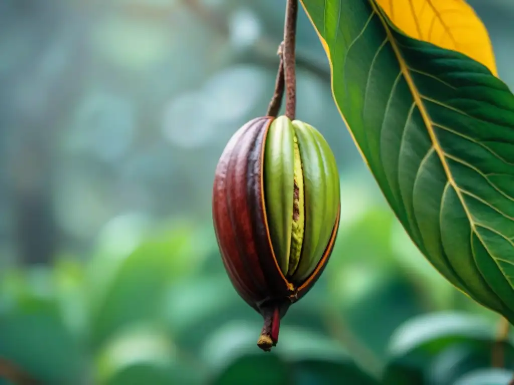 Detalles de cacao en árbol peruano