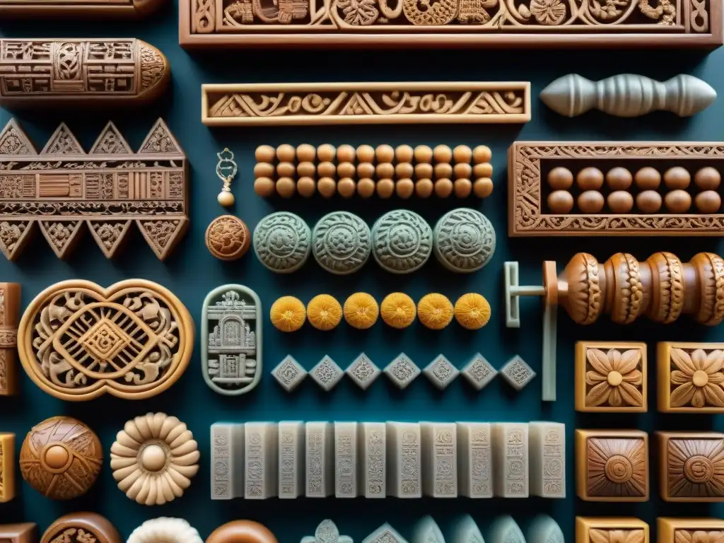 Detalles intrincados de moldes de dulces peruanos tradicionales, resaltando la artesanía y la cultura