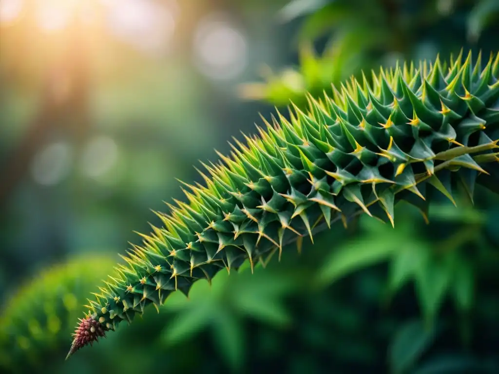 Detalles intrincados de la planta Uña de Gato en la selva peruana resaltando sus beneficios naturales