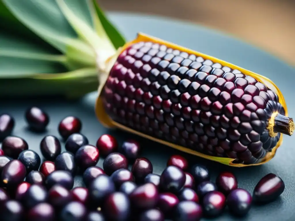 Detalles profundos y belleza natural del maíz morado Sierra, tradición en mazamorra morada