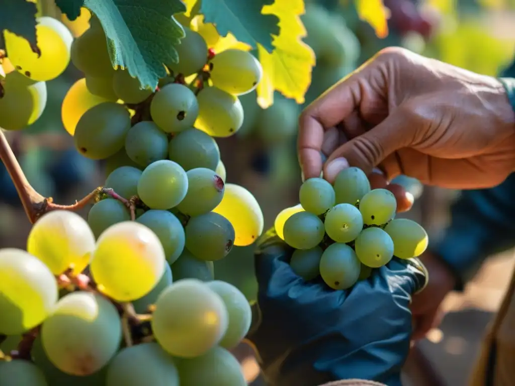 Detalles de técnicas de maceración perfecta en la cosecha manual de uvas para la producción de pisco