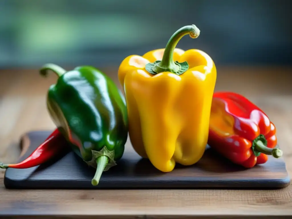 Detalles vibrantes de ají amarillo peruano en tabla de corte, clave en receta de Papa a la Huancaína