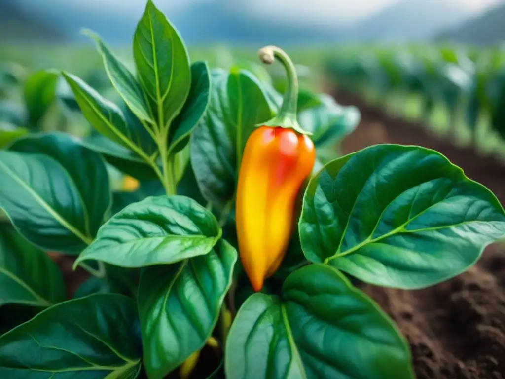 Detalles vibrantes de Aji Charapita en campo peruano