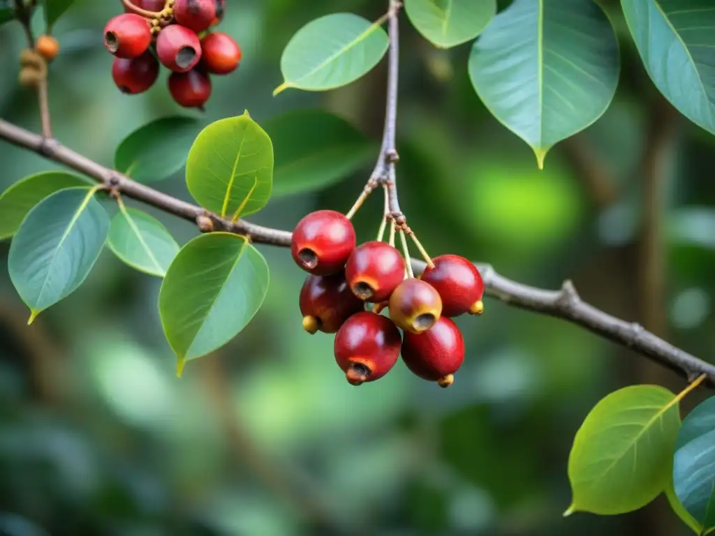 Detalles vibrantes de camu camu en la exuberante selva amazónica