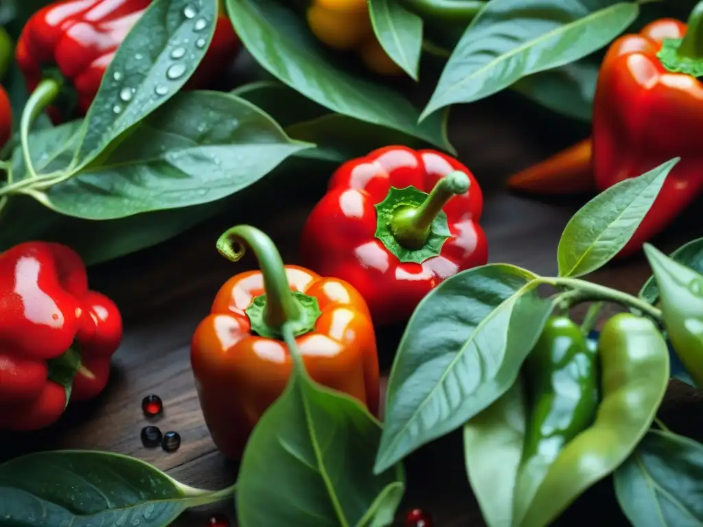 Detalles vibrantes de ají charapita recién cosechados, resaltando su importancia en la cocina peruana