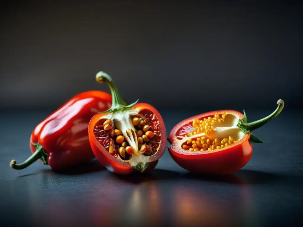 Detalles vibrantes de un rocoto rojo en un primer plano, perfecto para estilismo en platos picantes