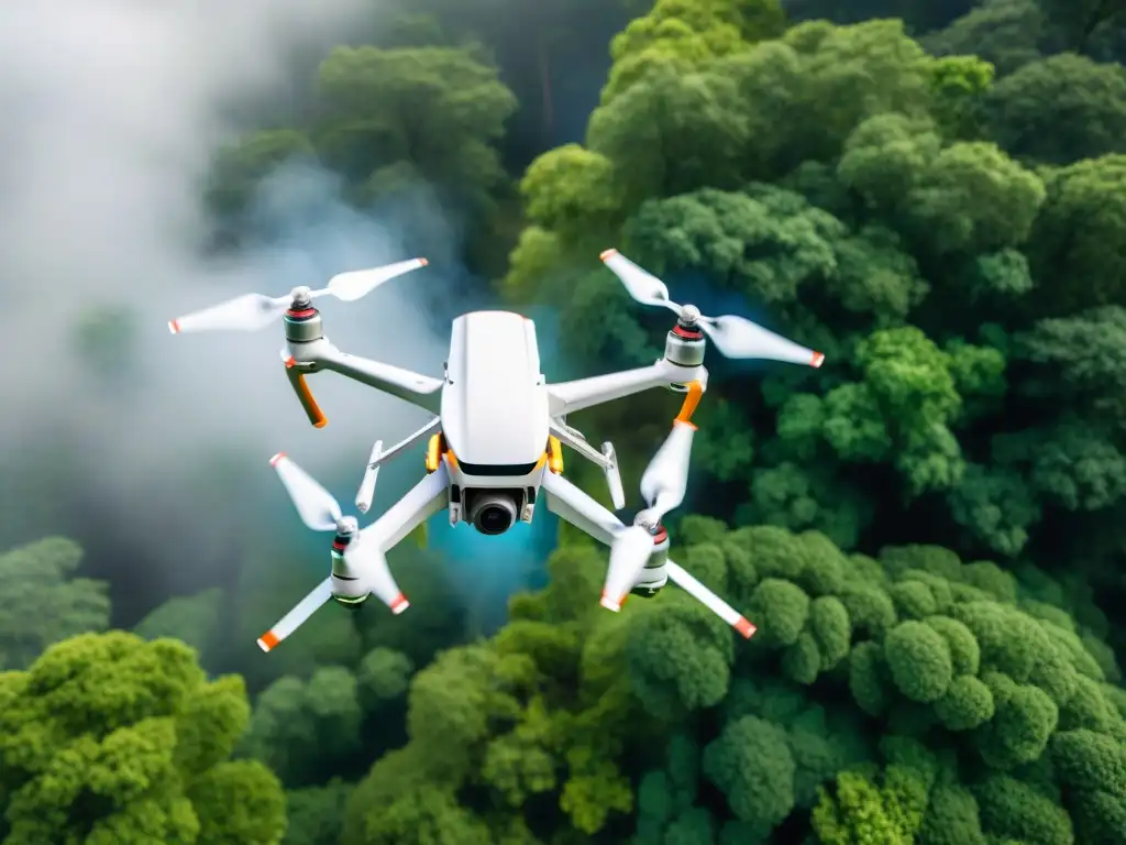 Un dron entrega ingredientes autóctonos en un bosque verde exuberante